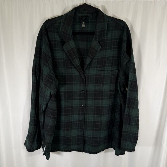 Skims Other - Skims Flannel Pajama Top Women's 2X Green Plaid Button Up Long Sleeve Cotton
